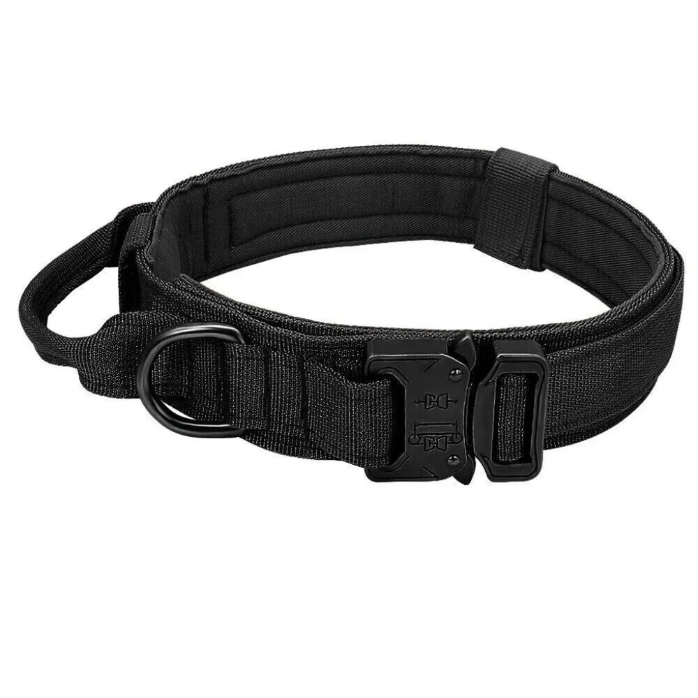Tactical Dog Collar, Adjustable Training Nylon Dog Collar with Control Handle L